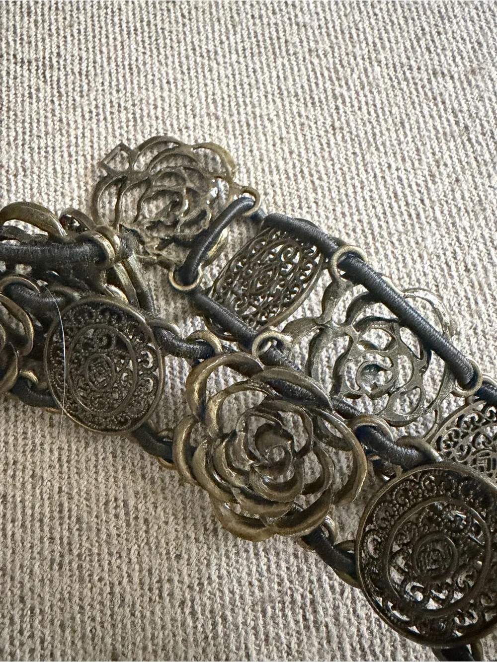 Vintage Silver Filigree stretch gold brass rose Medallion Boho Goth